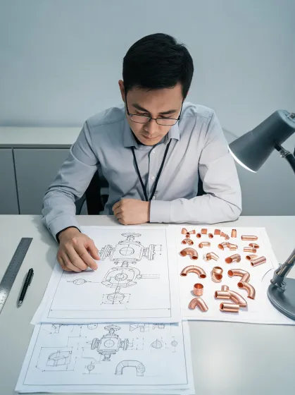 Specification support specialist reviewing valve drawings