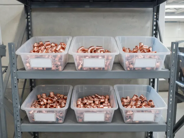 Copper fitting stockroom bins