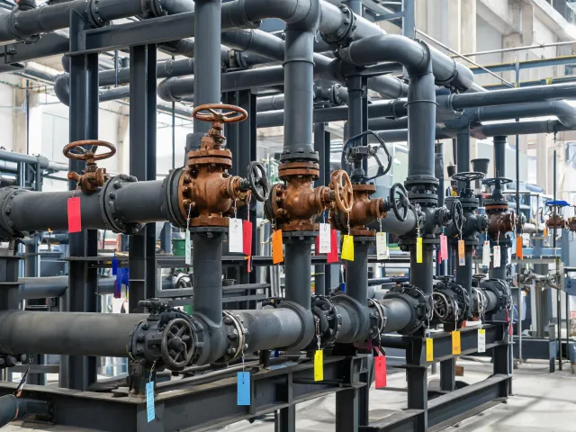 Industrial utility piping with valves