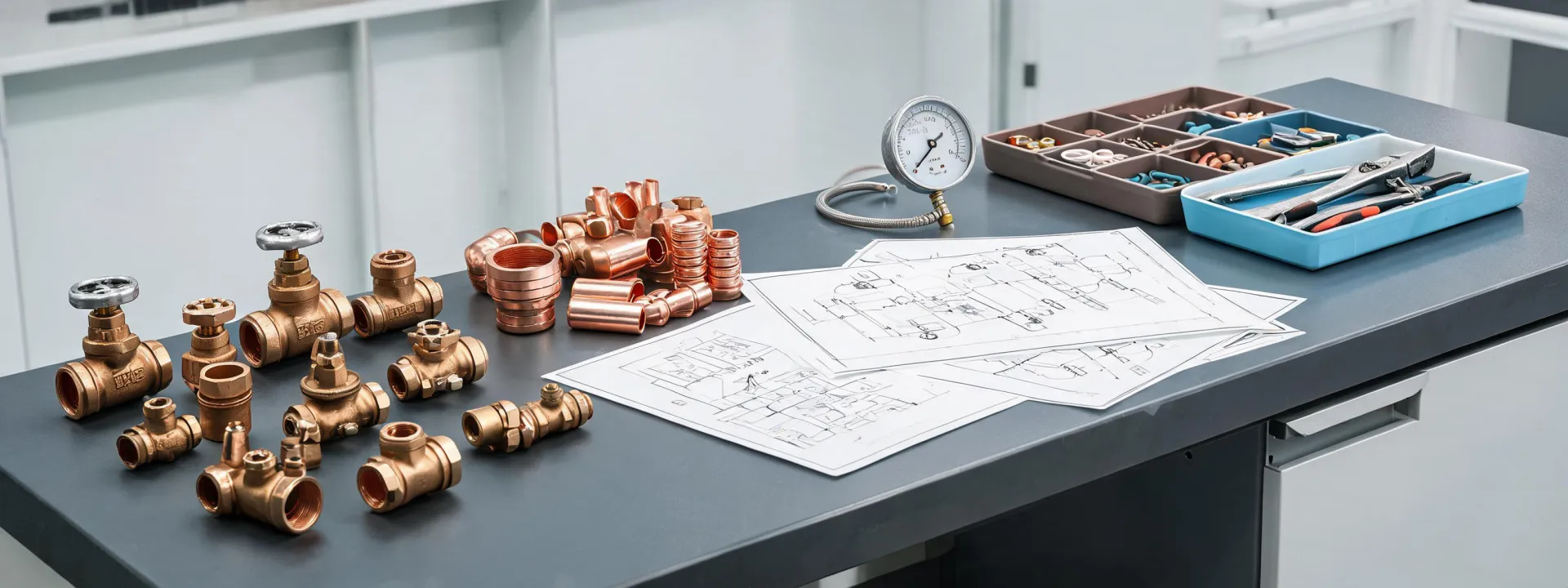 Pipe valve service desk and technical drawings